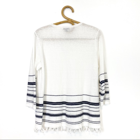 Talbots | Linen Tassel Trim Sweater Striped 3/4 Sleeve Size M Petite - Picture 6 of 10